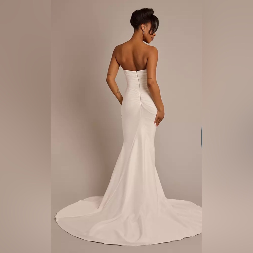 Strapless Draped Satin Mermaid Wedding Dress - Picture 2 of 4